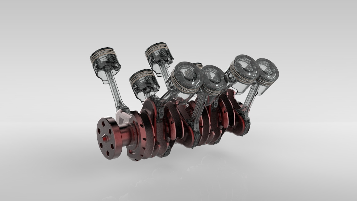 V8发动机曲轴和活塞 3D图纸 机械设备设计3D模型文件素材